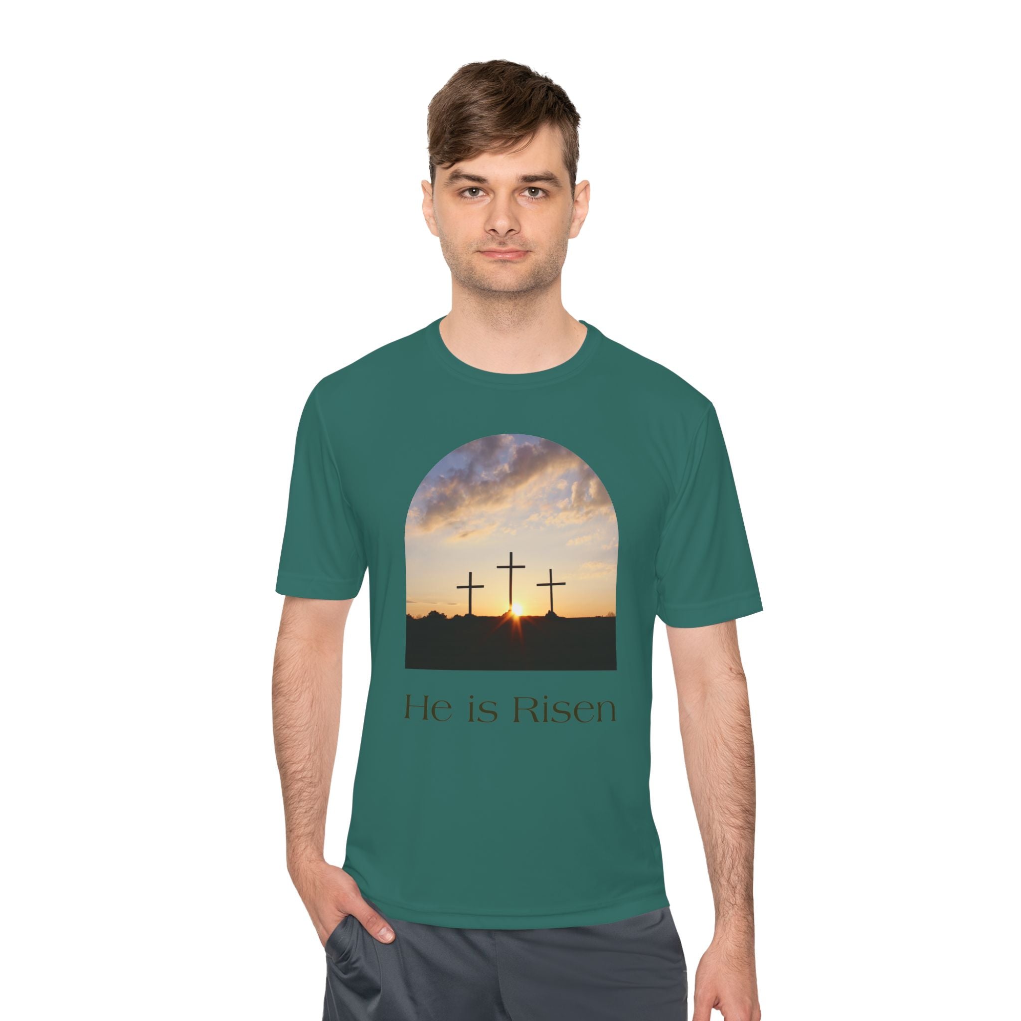He Is Risen Tee — Christian Easter Cross Graphic T-Shirt