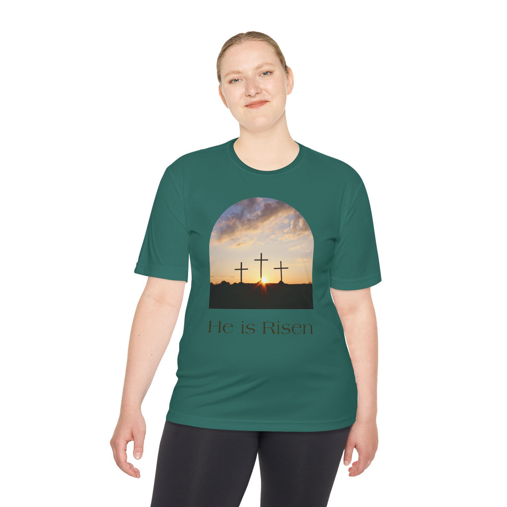 He Is Risen Tee — Christian Easter Cross Graphic T-Shirt