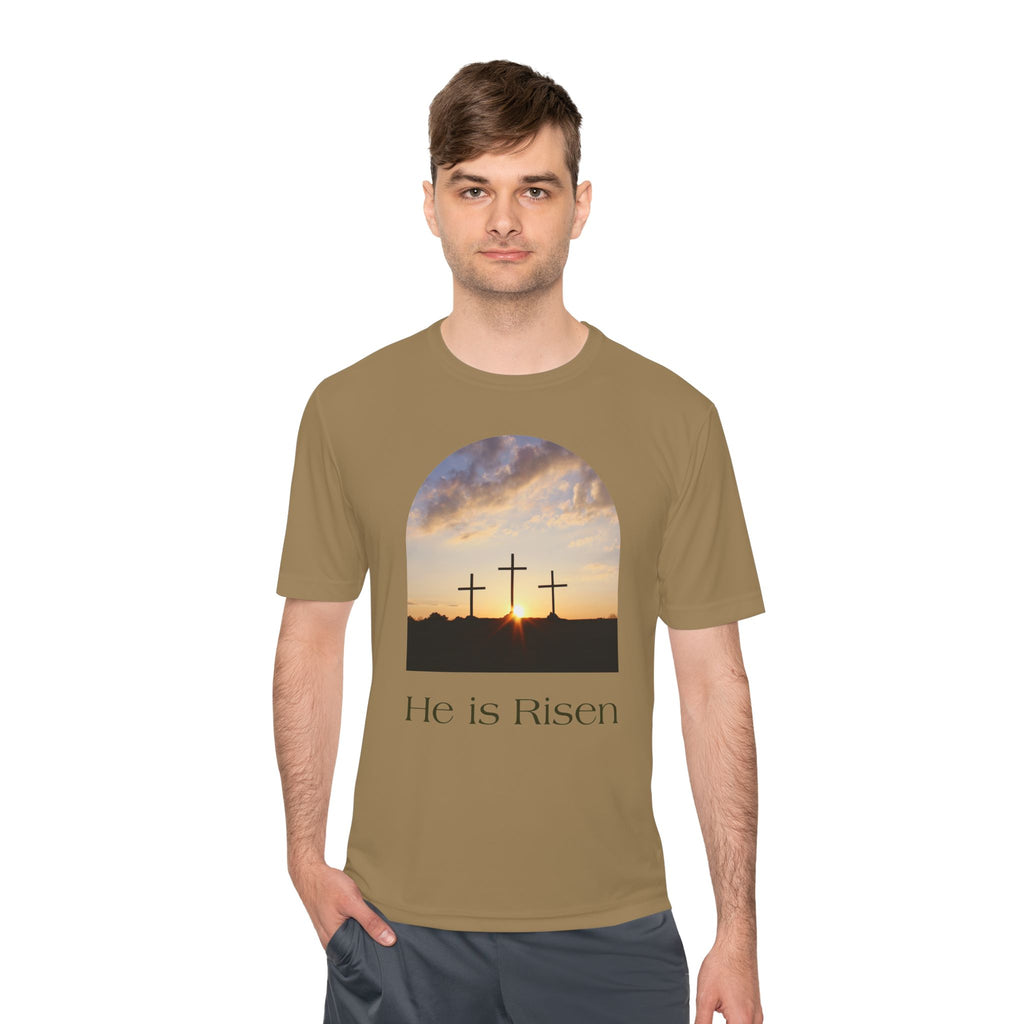 He Is Risen Tee — Christian Easter Cross Graphic T-Shirt