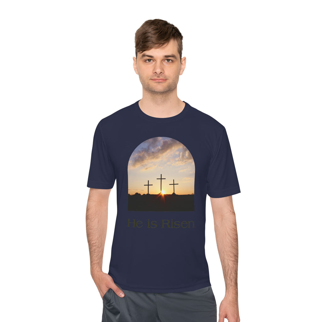 He Is Risen Tee — Christian Easter Cross Graphic T-Shirt