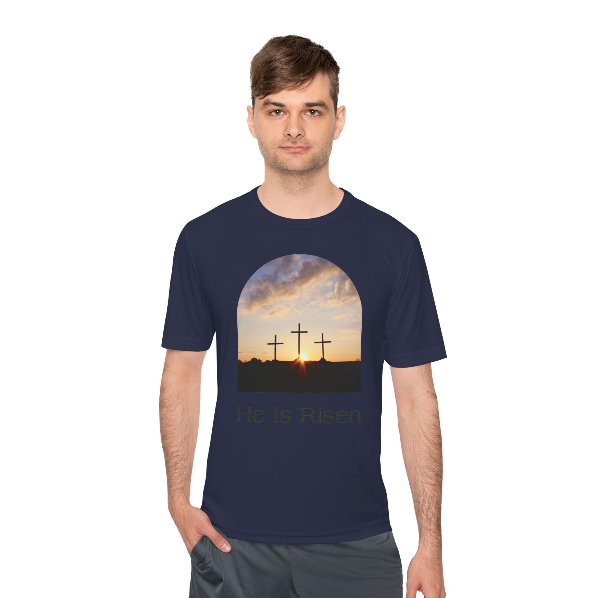 He Is Risen Tee — Christian Easter Cross Graphic T-Shirt