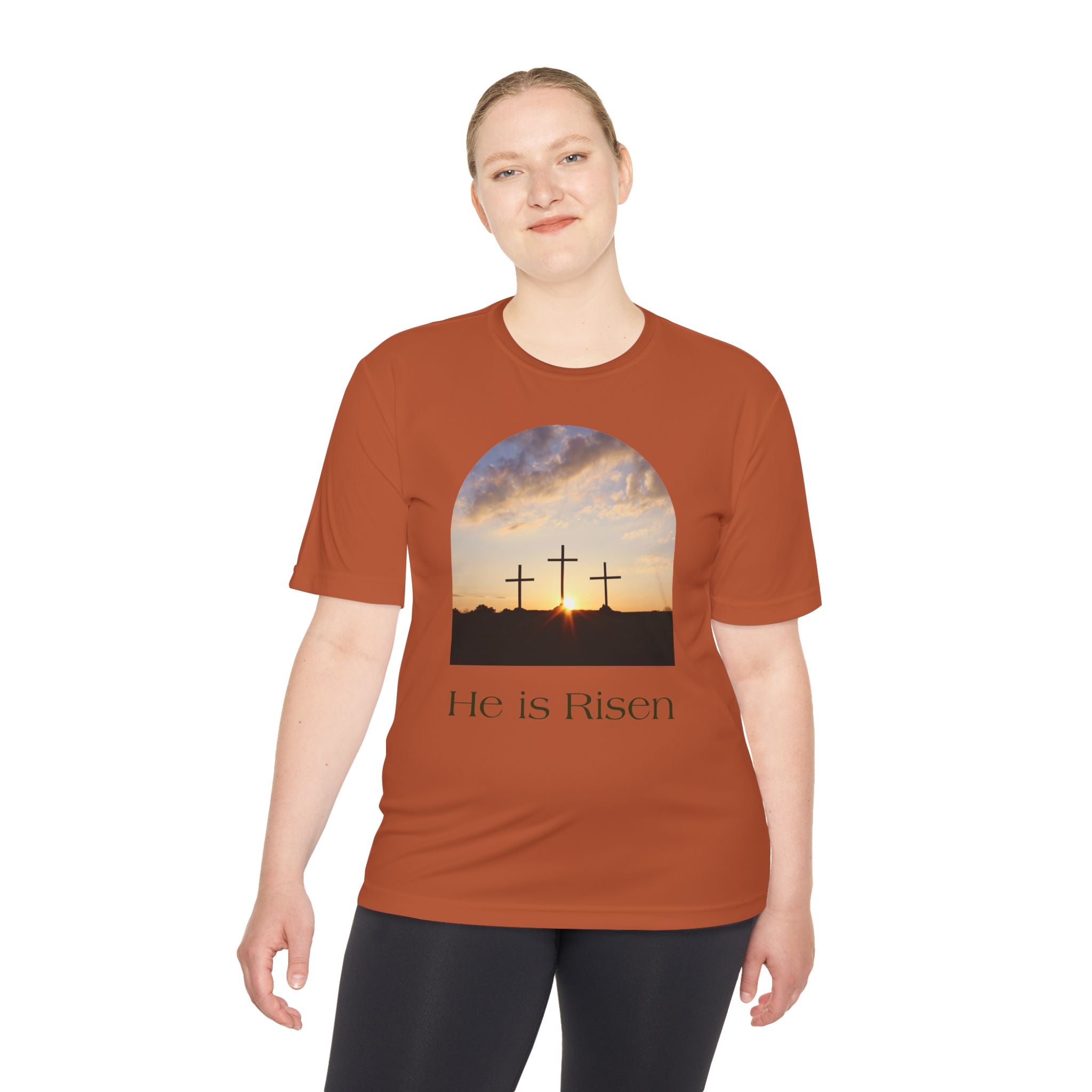 He Is Risen Tee — Christian Easter Cross Graphic T-Shirt
