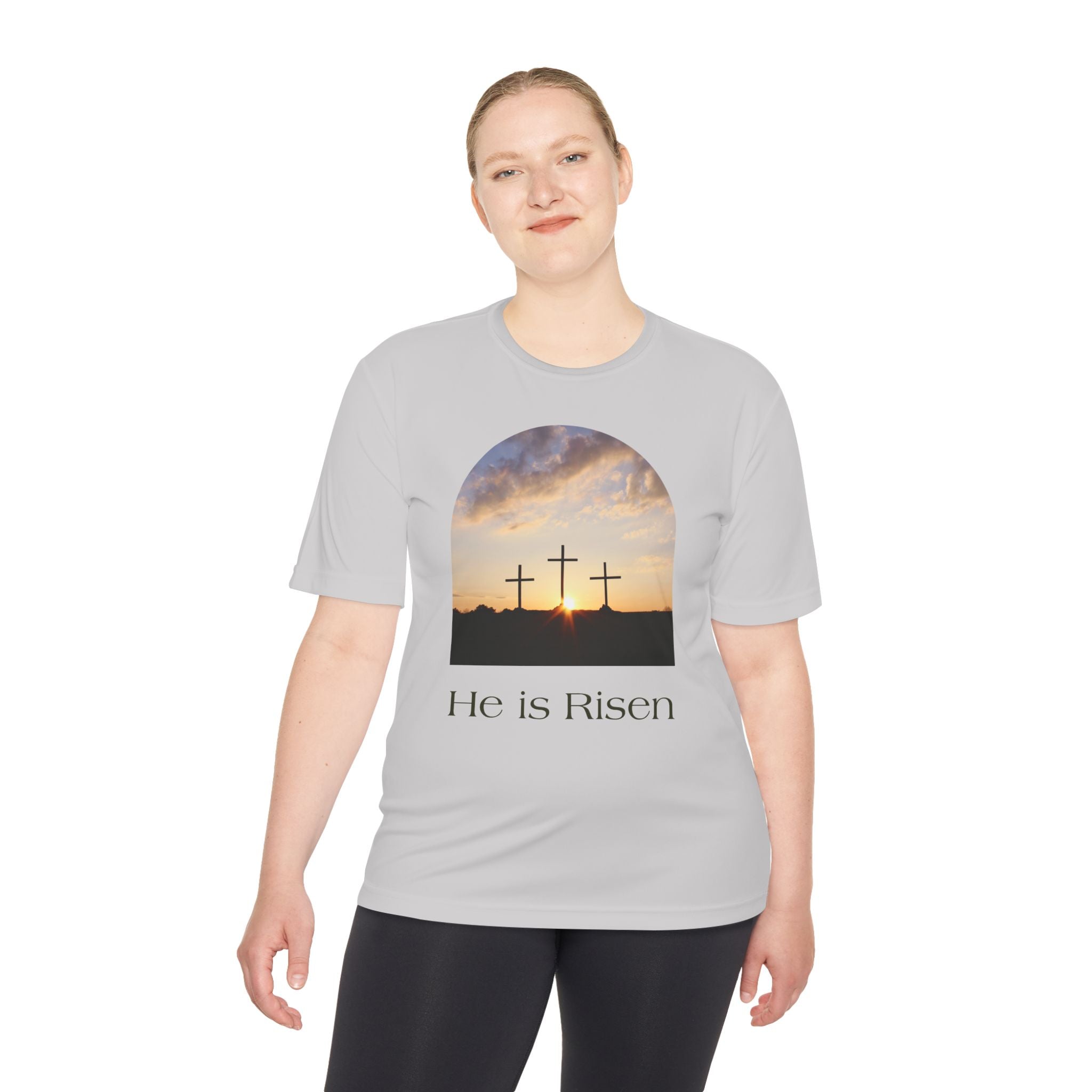 He Is Risen Tee — Christian Easter Cross Graphic T-Shirt