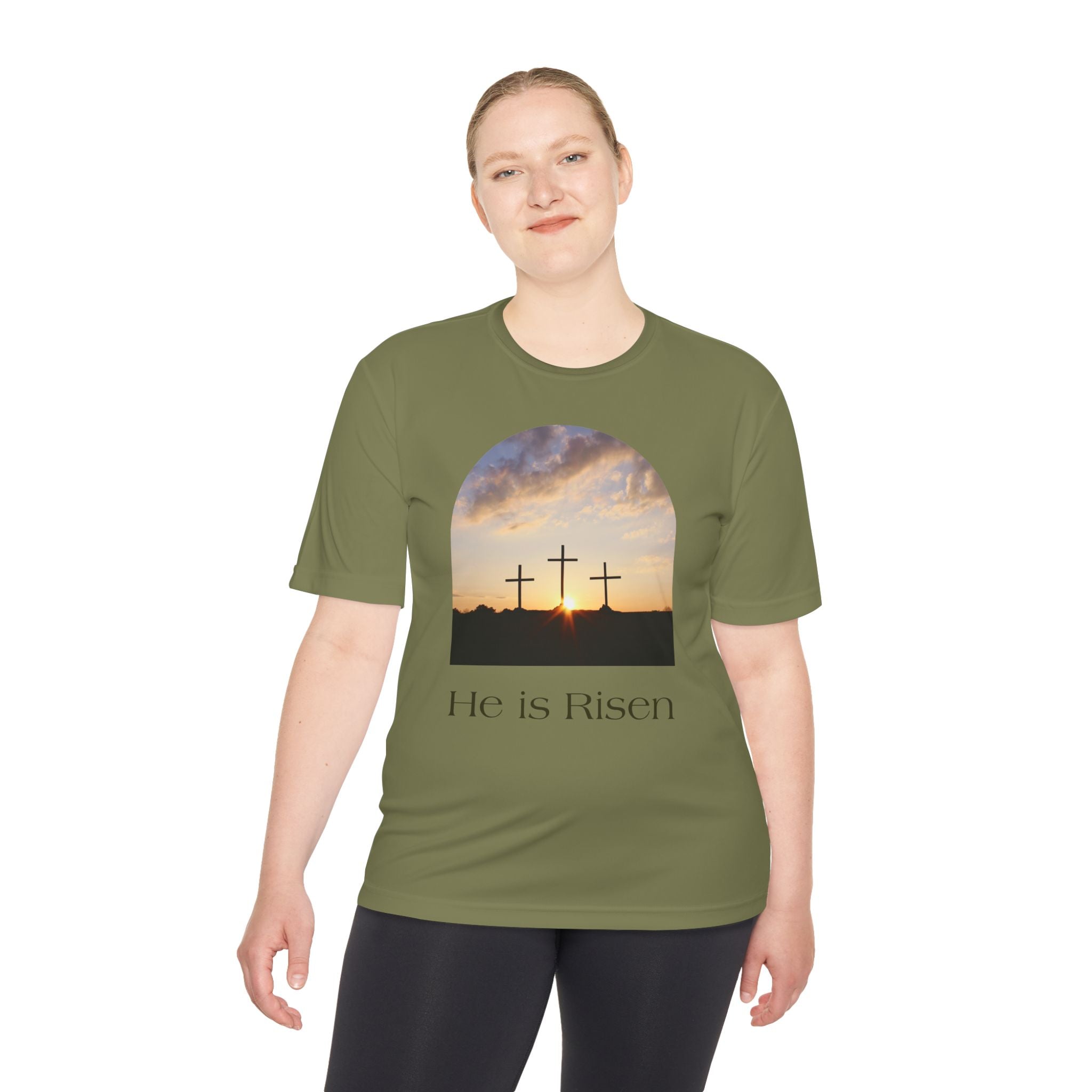 He Is Risen Tee — Christian Easter Cross Graphic T-Shirt