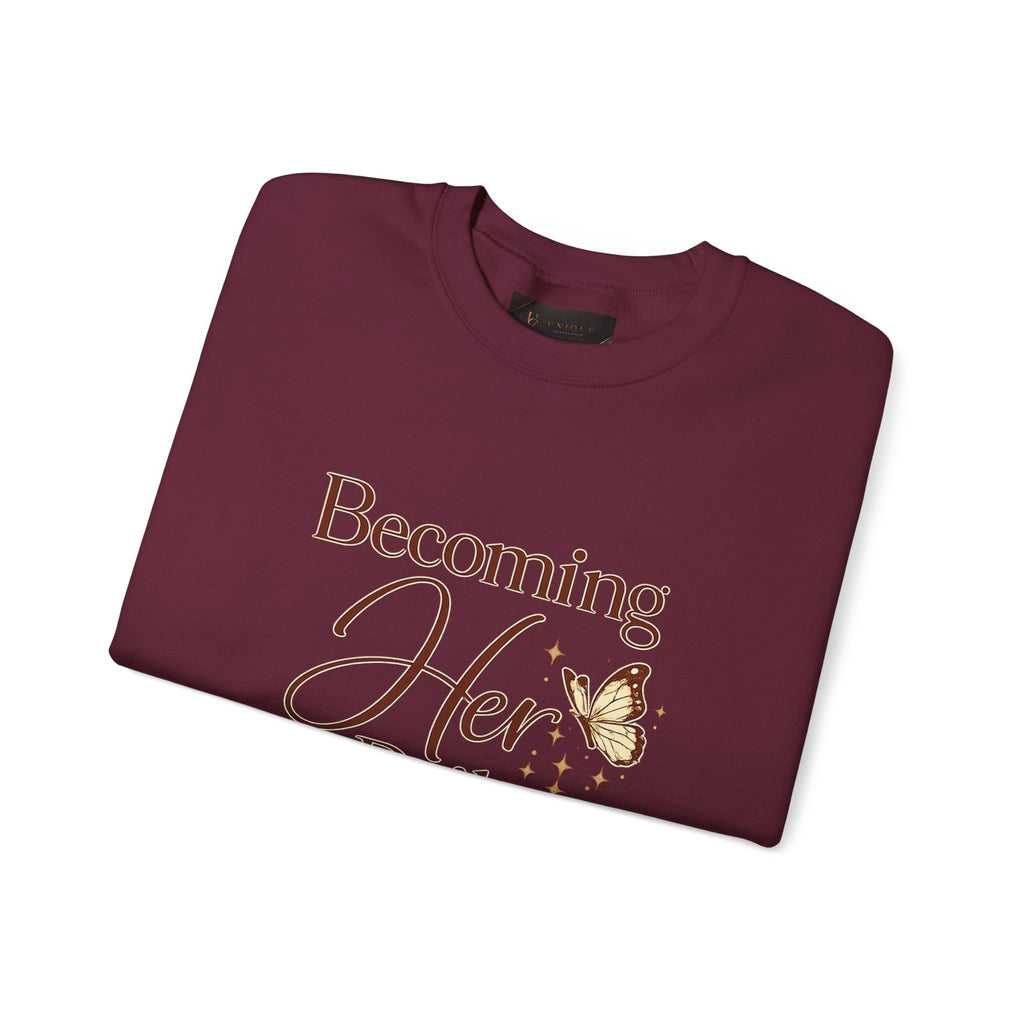 Unisex Becoming Her Daily Crewneck Sweatshirt — Inspirational Women’s Pullover with Butterfly