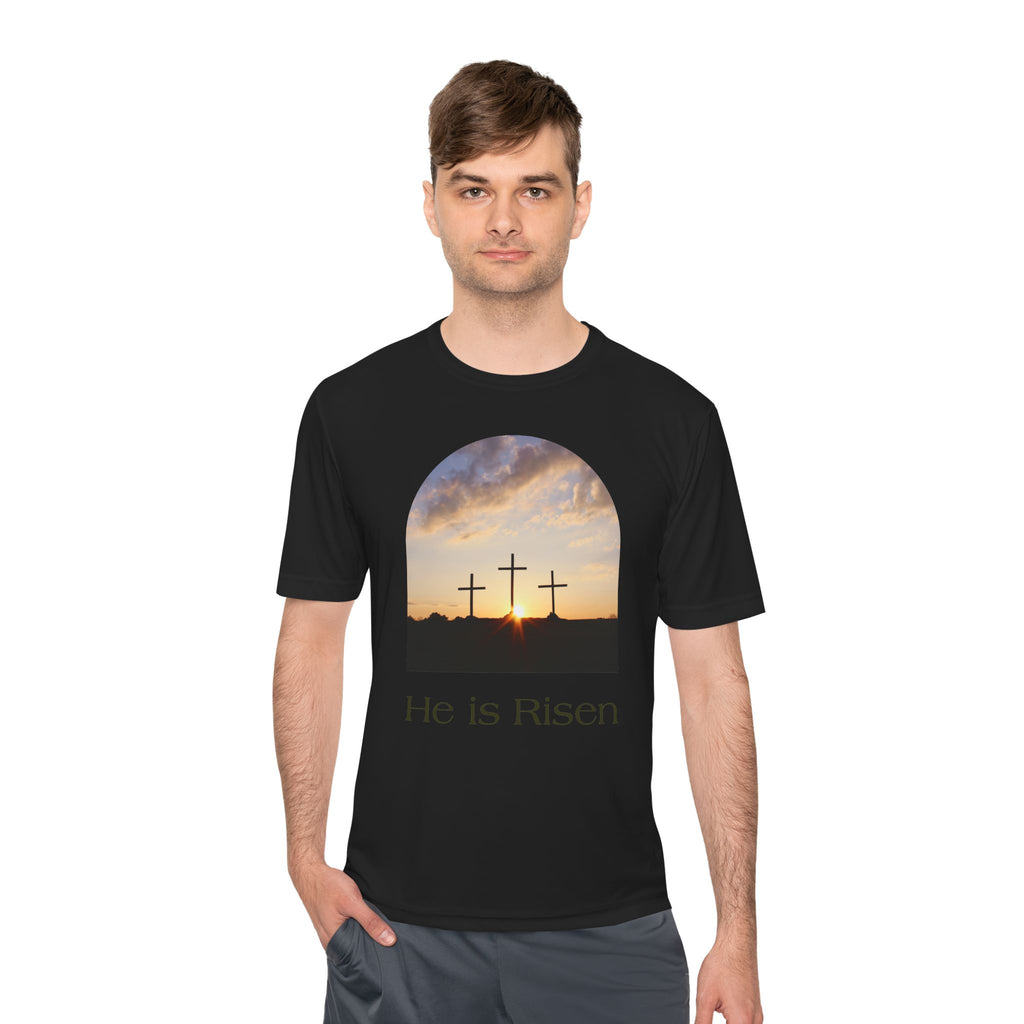 He Is Risen Tee — Christian Easter Cross Graphic T-Shirt