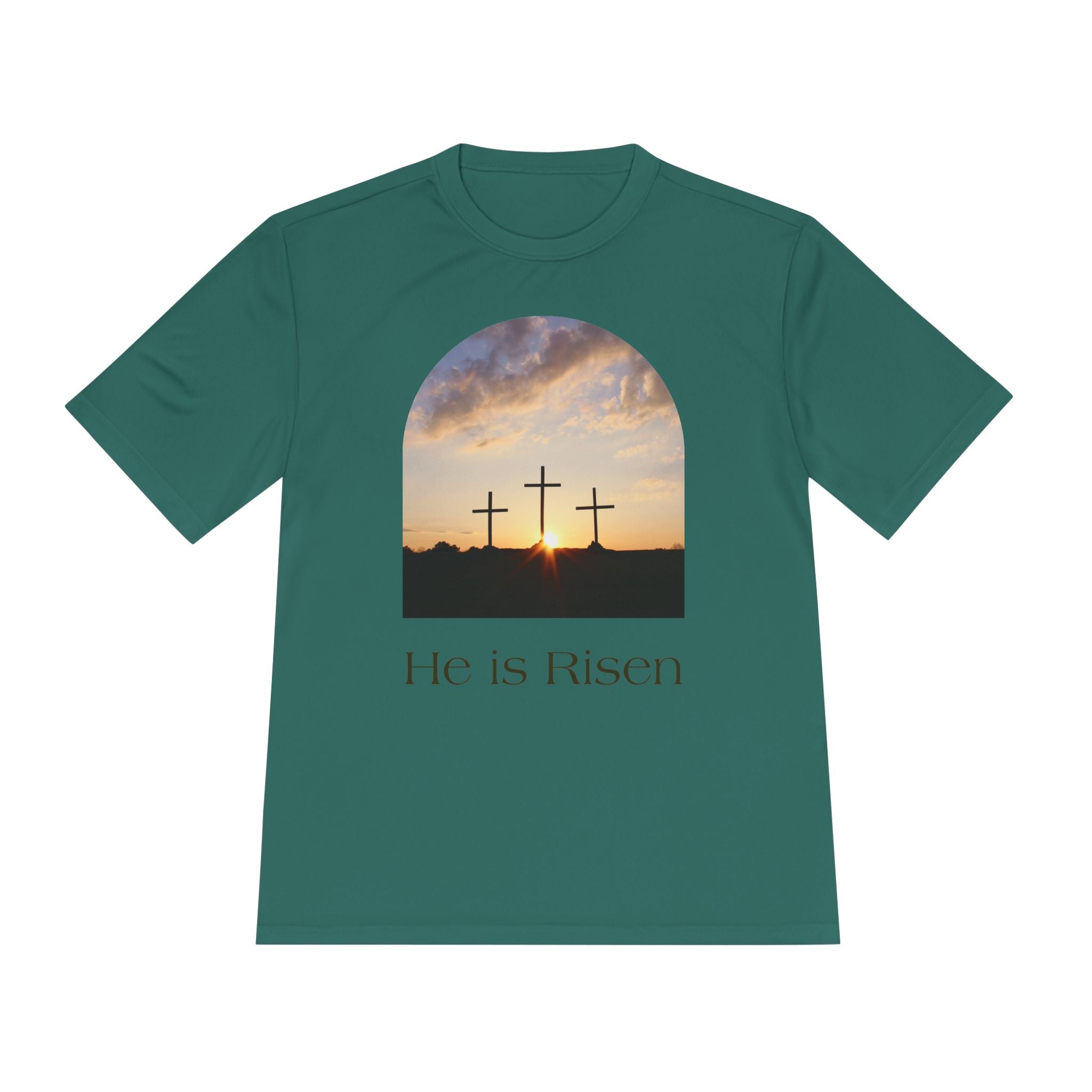 He Is Risen Tee — Christian Easter Cross Graphic T-Shirt