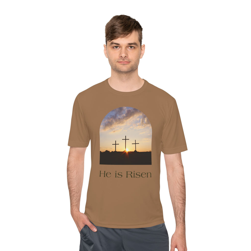 He Is Risen Tee — Christian Easter Cross Graphic T-Shirt