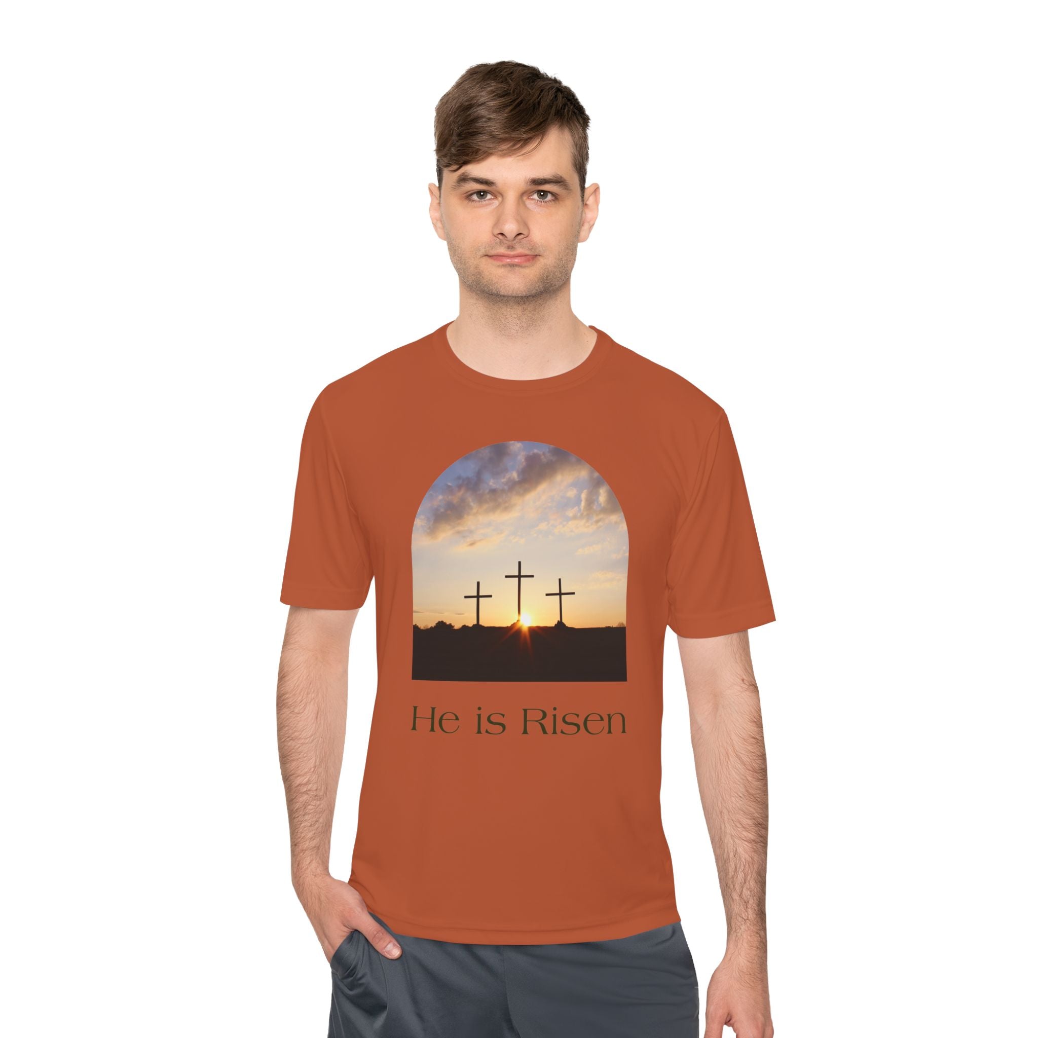 He Is Risen Tee — Christian Easter Cross Graphic T-Shirt