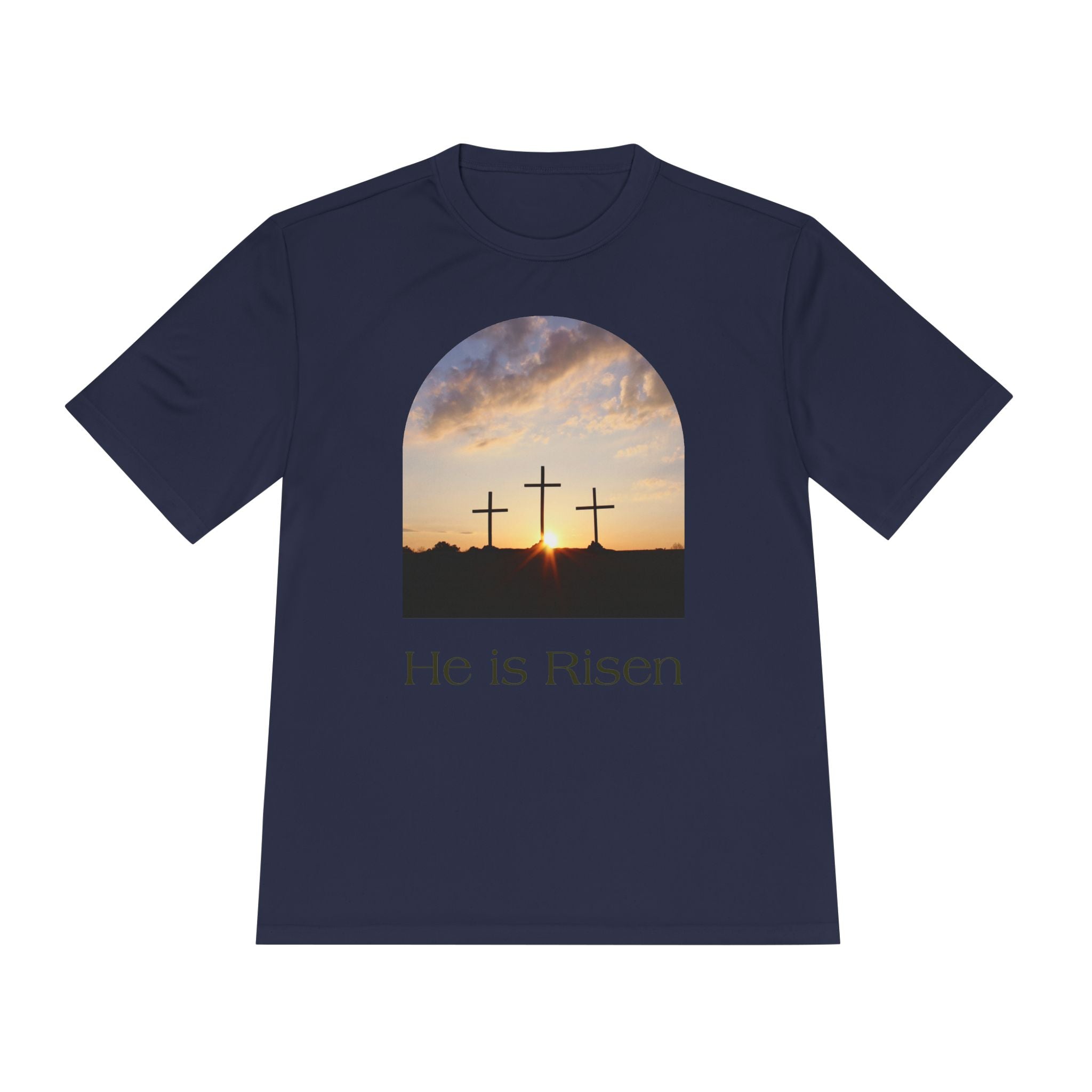 He Is Risen Tee — Christian Easter Cross Graphic T-Shirt