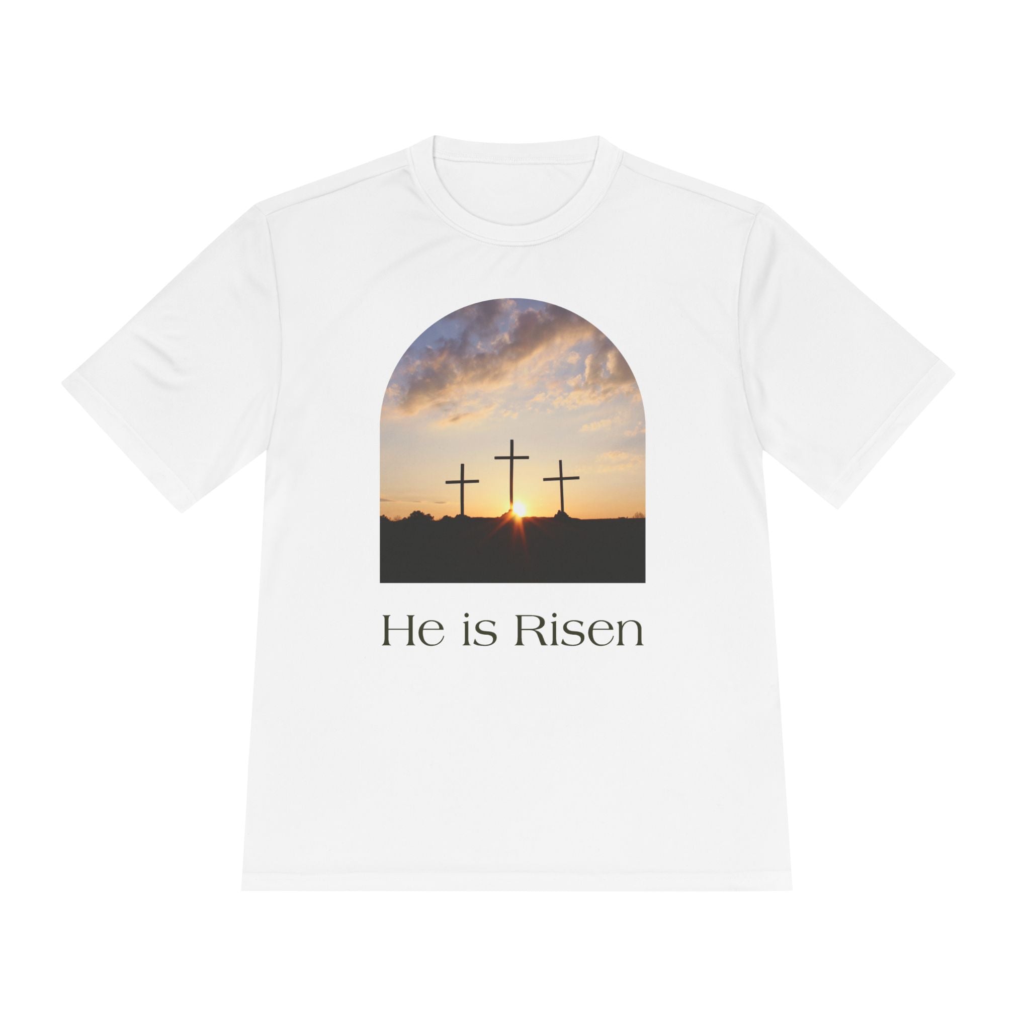 He Is Risen Tee — Christian Easter Cross Graphic T-Shirt