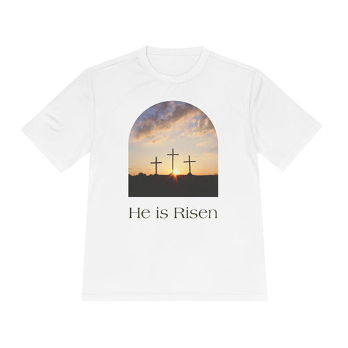 He Is Risen Tee — Christian Easter Cross Graphic T-Shirt