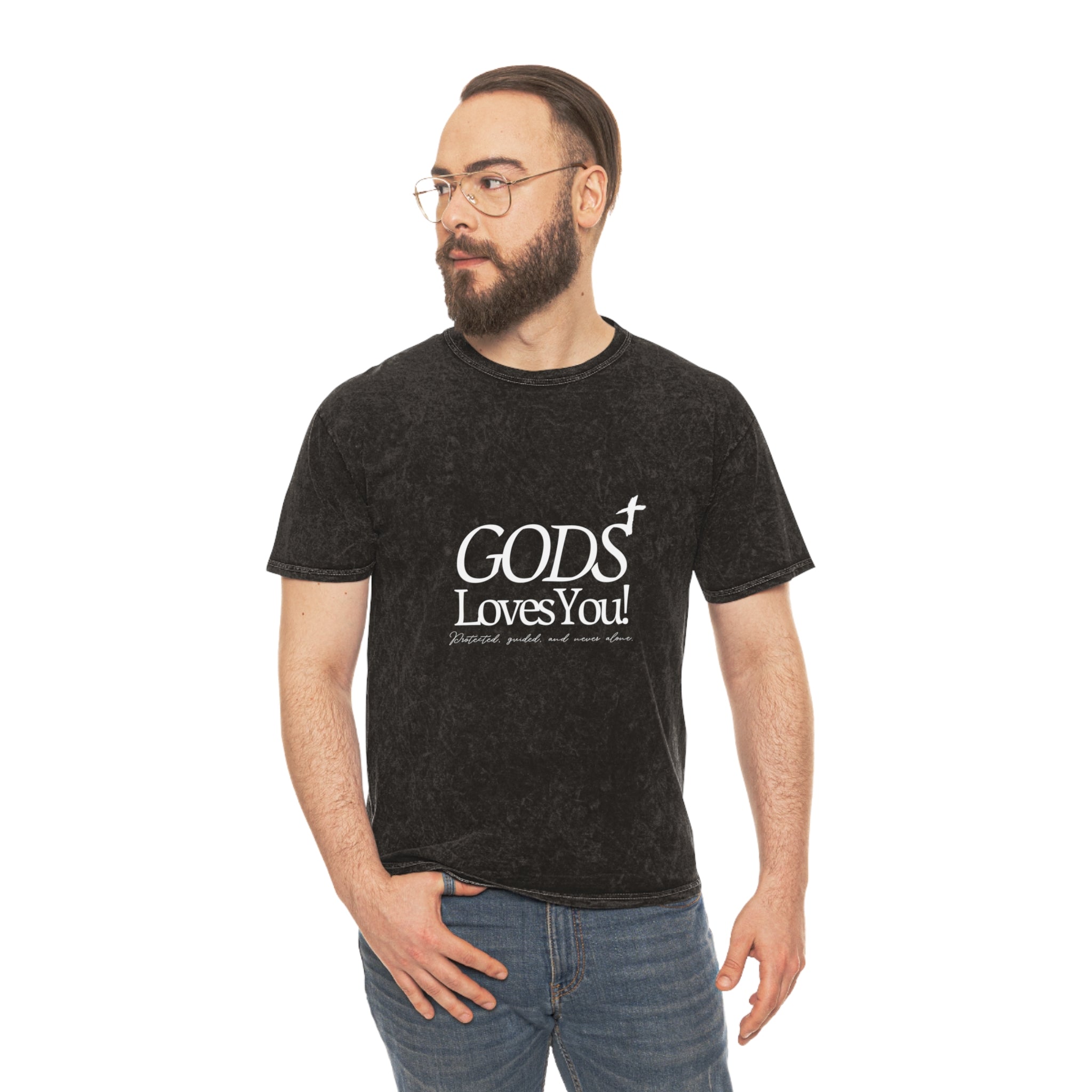 Unisex God Loves You Mineral-Wash Tee — Christian Faith Graphic T-Shirt