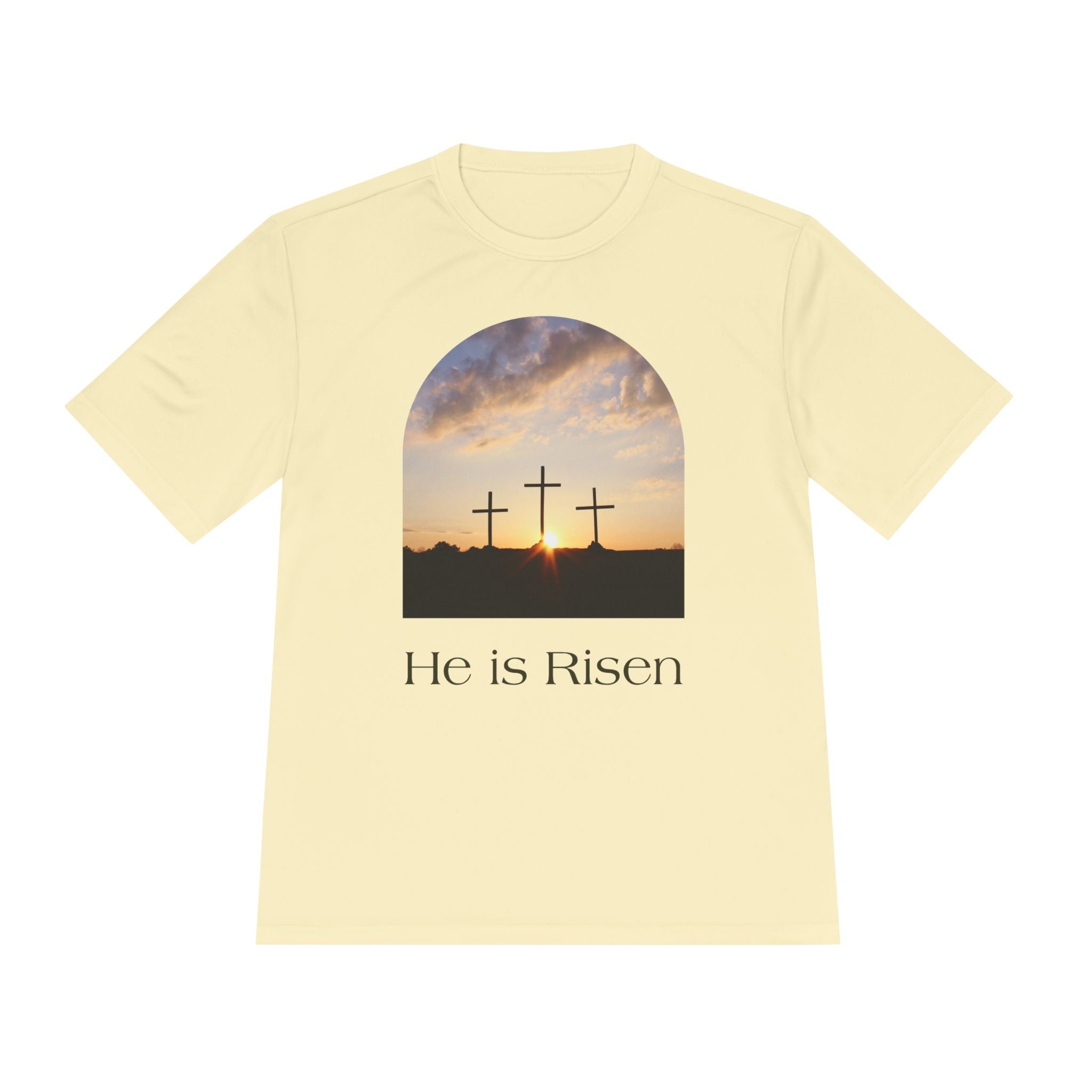 He Is Risen Tee — Christian Easter Cross Graphic T-Shirt