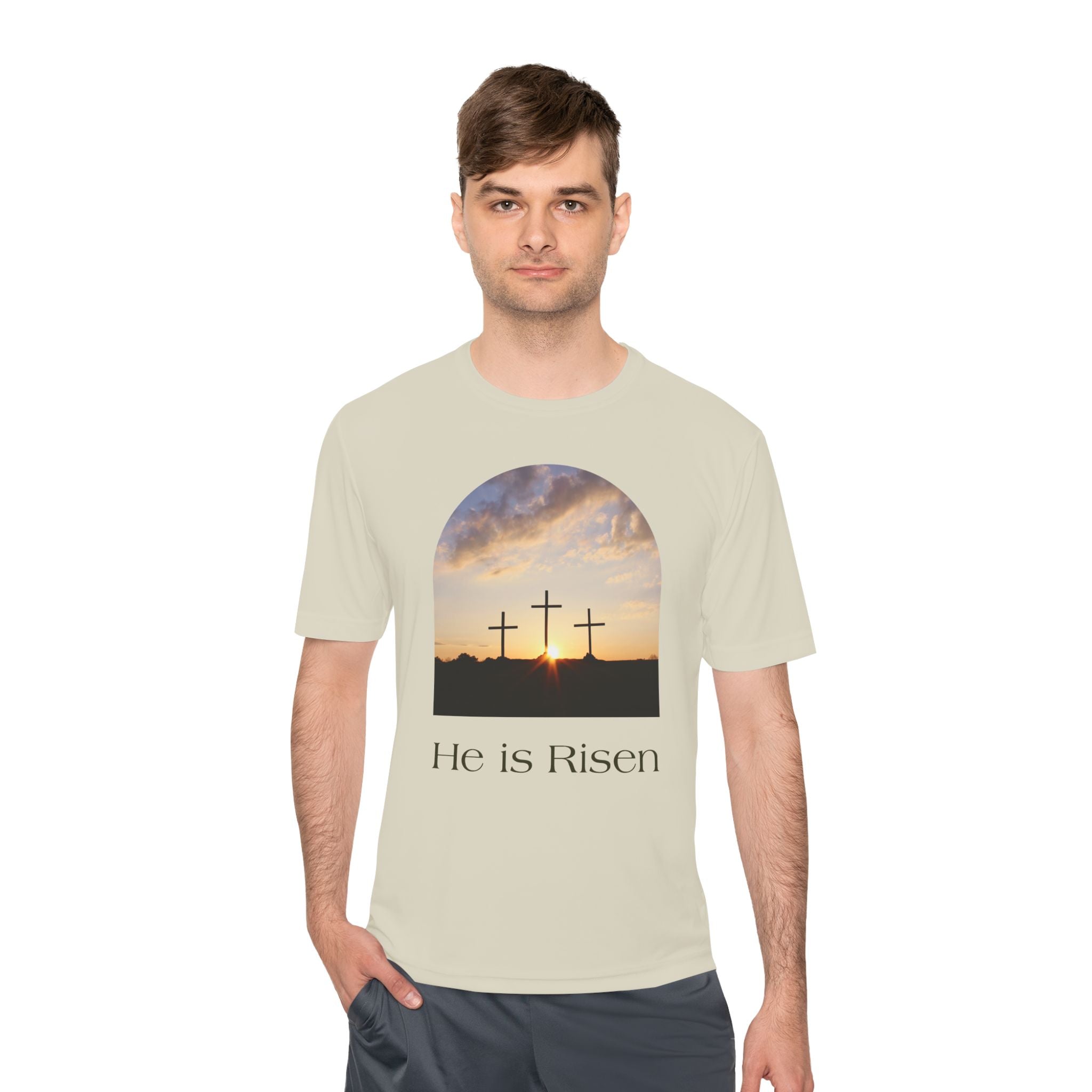 He Is Risen Tee — Christian Easter Cross Graphic T-Shirt
