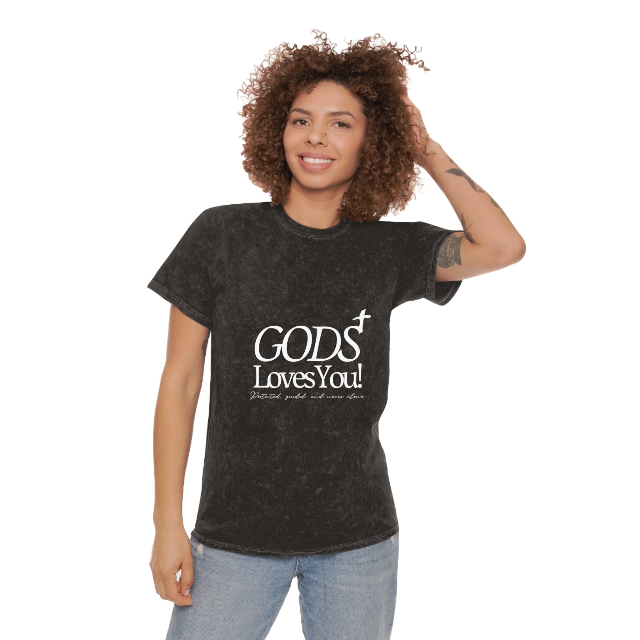 Unisex God Loves You Mineral-Wash Tee — Christian Faith Graphic T-Shirt
