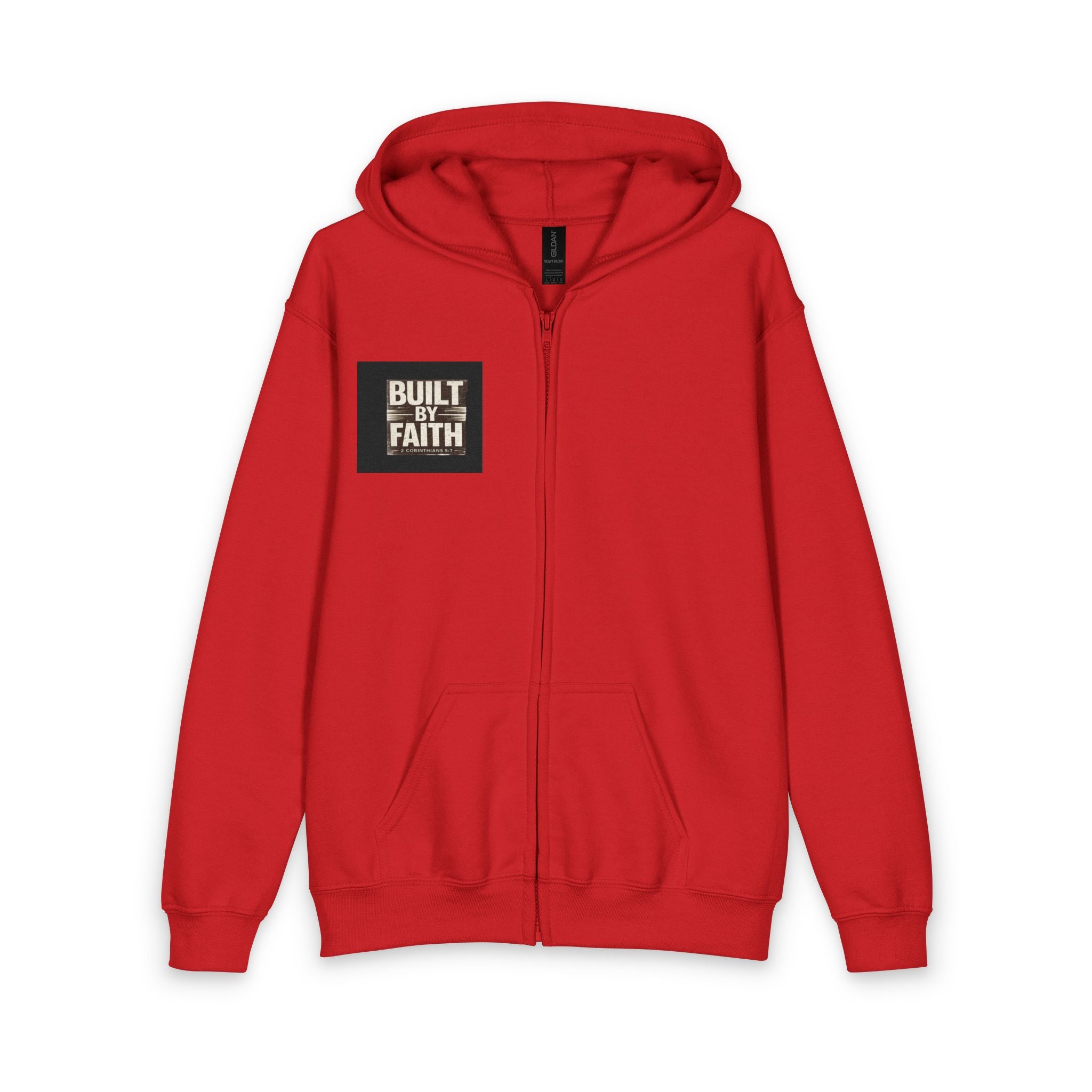 Unisex Youth Zipped Hoodie - "Built With Faith" Chest Patch | Christian Kids Hoodie