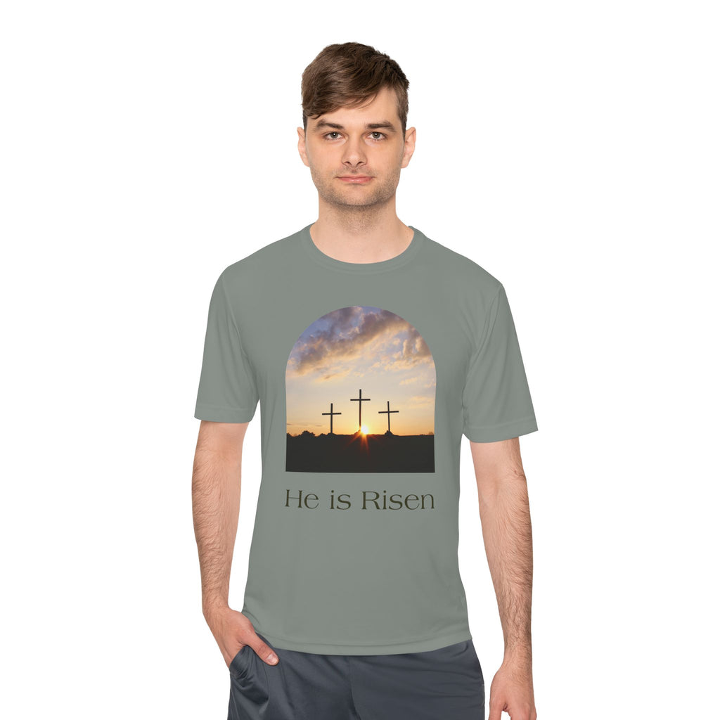 He Is Risen Tee — Christian Easter Cross Graphic T-Shirt