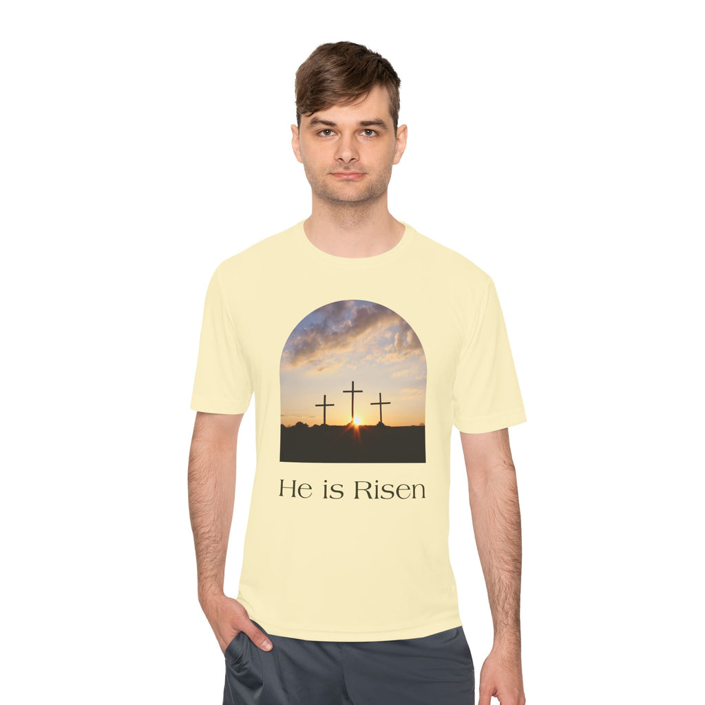 He Is Risen Tee — Christian Easter Cross Graphic T-Shirt