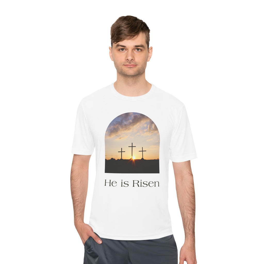 He Is Risen Tee — Christian Easter Cross Graphic T-Shirt