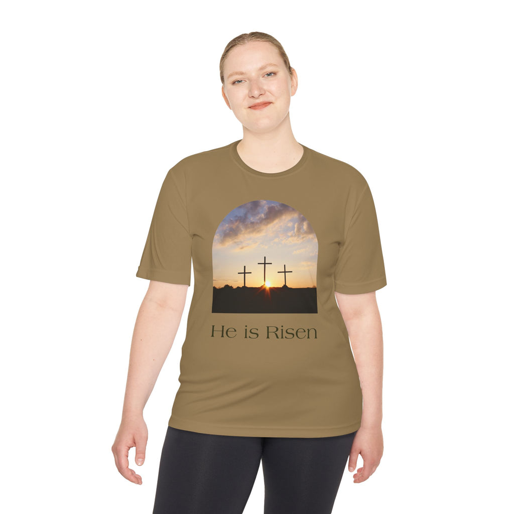 He Is Risen Tee — Christian Easter Cross Graphic T-Shirt
