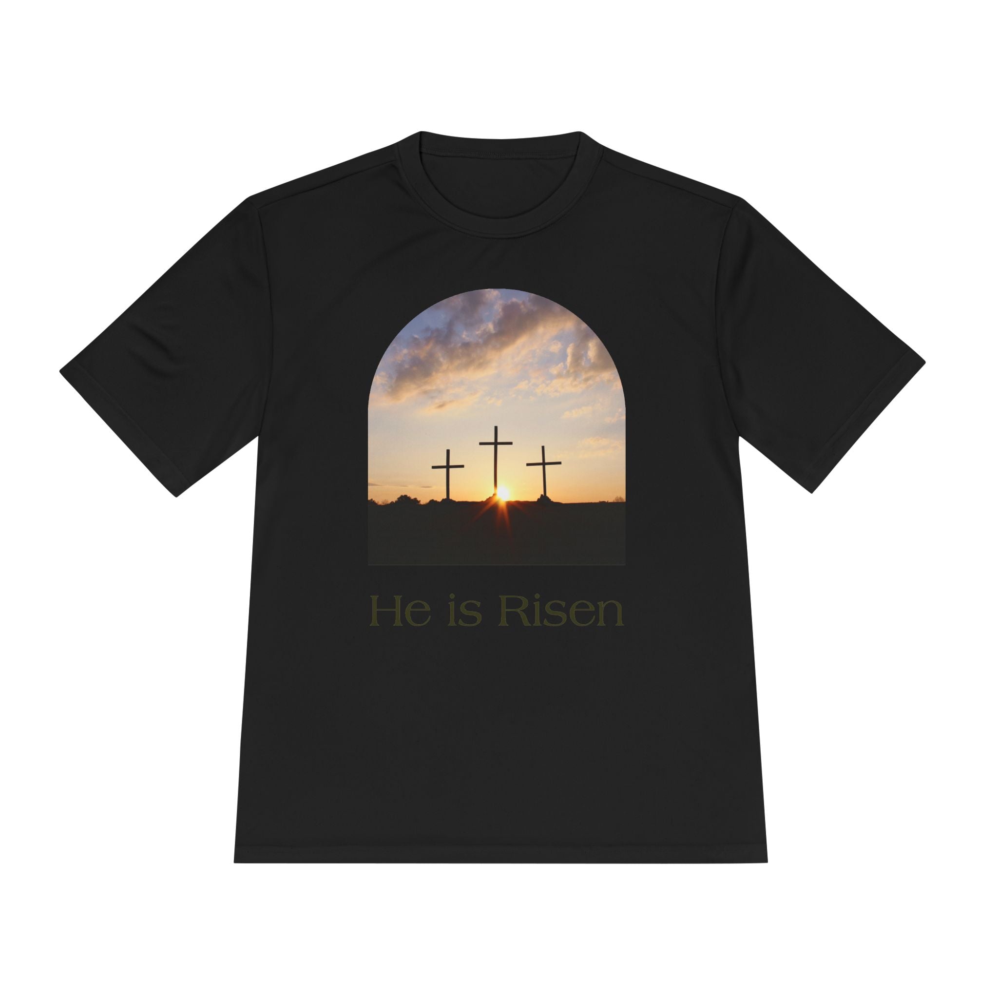 He Is Risen Tee — Christian Easter Cross Graphic T-Shirt