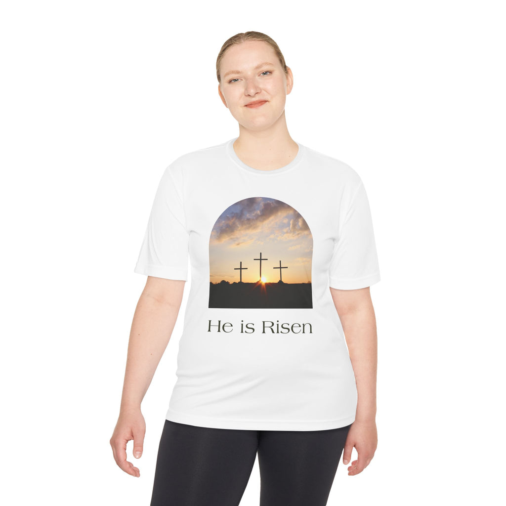 He Is Risen Tee — Christian Easter Cross Graphic T-Shirt