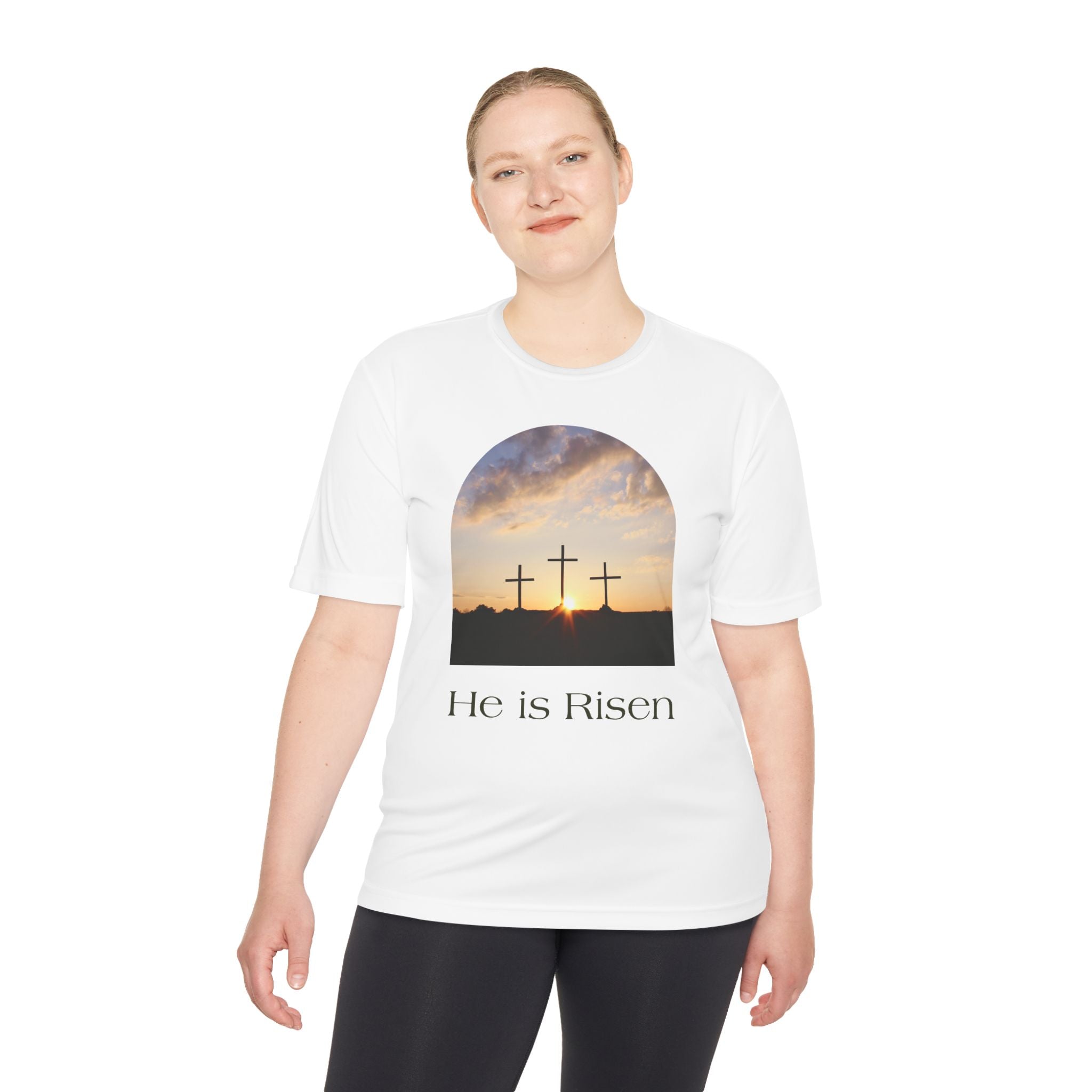 He Is Risen Tee — Christian Easter Cross Graphic T-Shirt