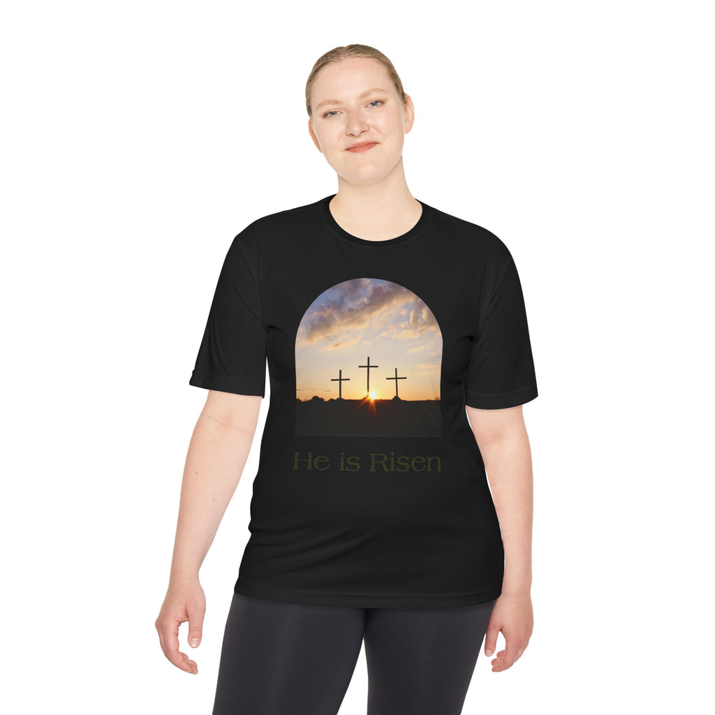 He Is Risen Tee — Christian Easter Cross Graphic T-Shirt