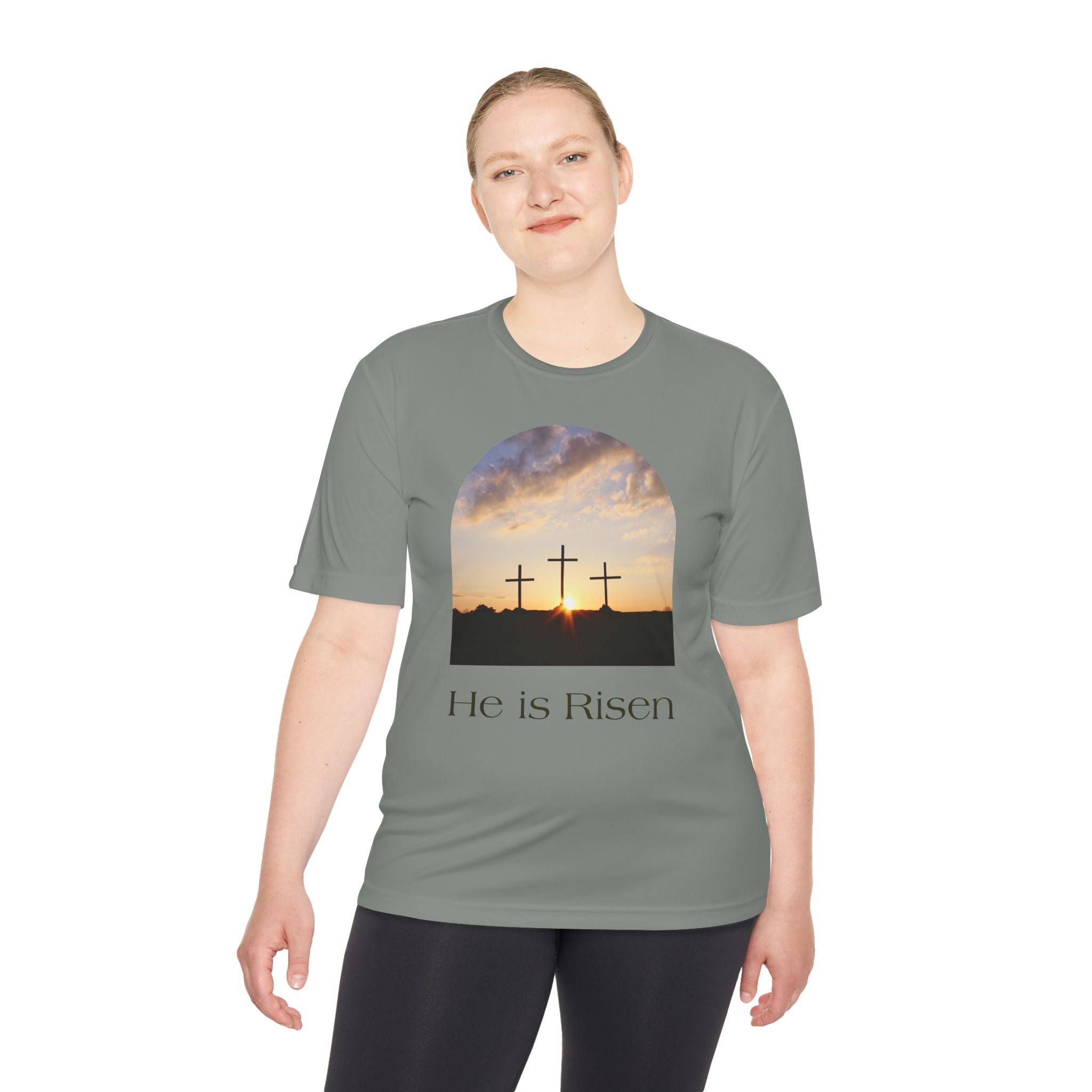 He Is Risen Tee — Christian Easter Cross Graphic T-Shirt