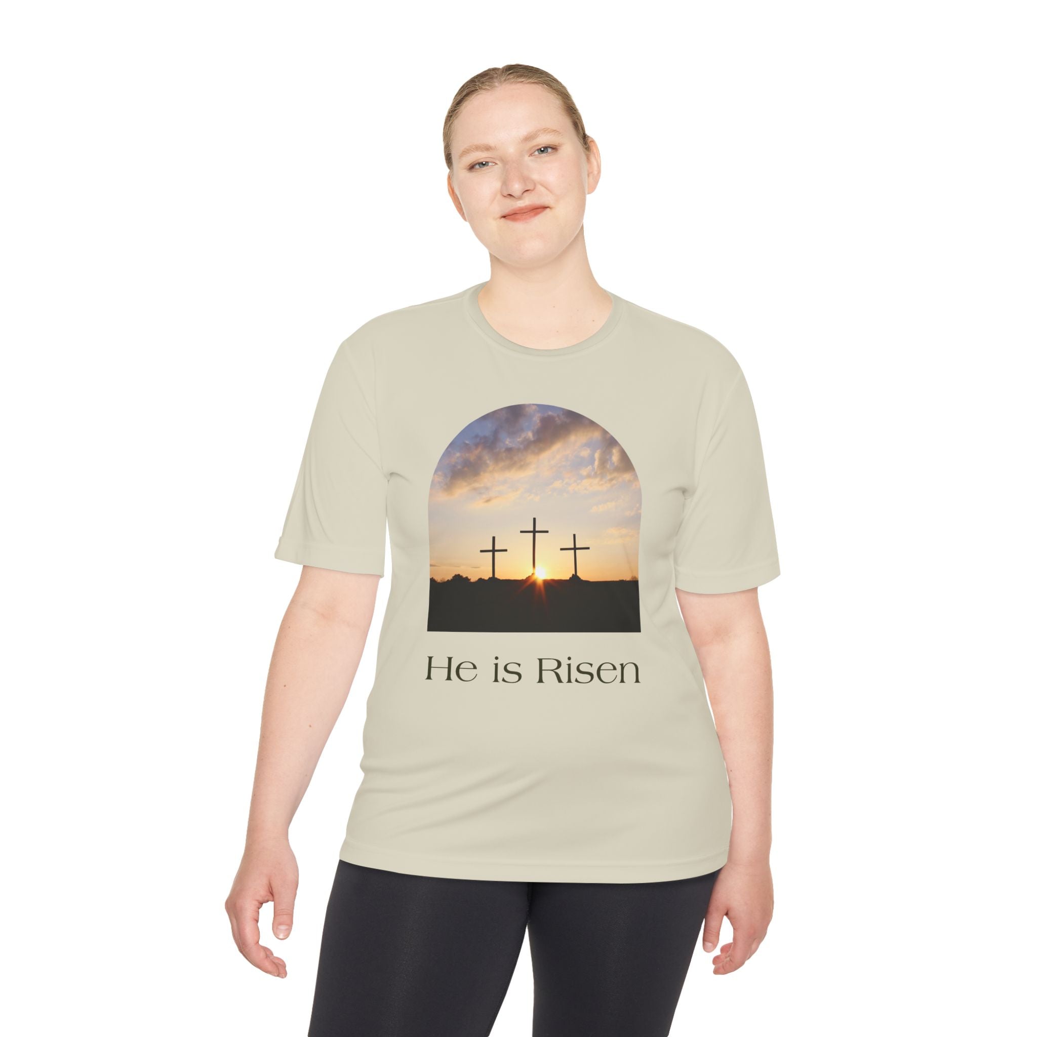 He Is Risen Tee — Christian Easter Cross Graphic T-Shirt