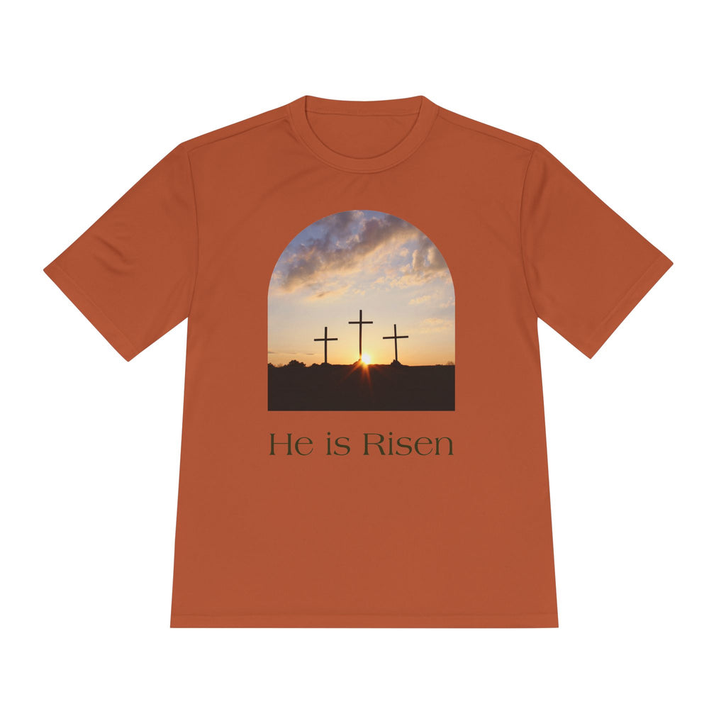 He Is Risen Tee — Christian Easter Cross Graphic T-Shirt