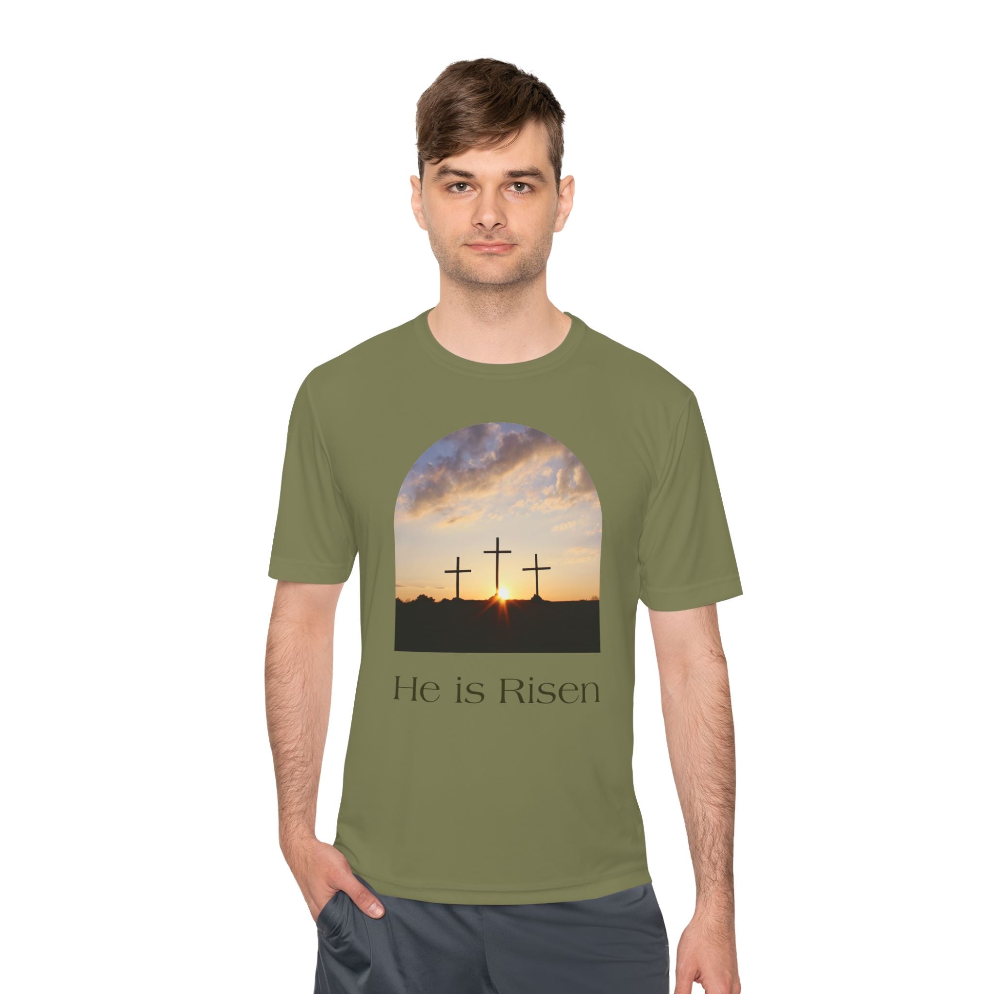 He Is Risen Tee — Christian Easter Cross Graphic T-Shirt